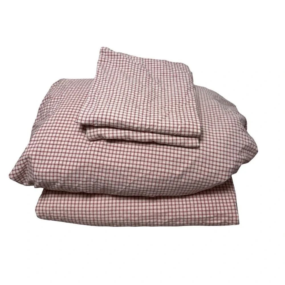 Vtg Chaps WAINSCOTT Red Cream Gingham Checked Sheet Set - Queen (Ralph Lauren)